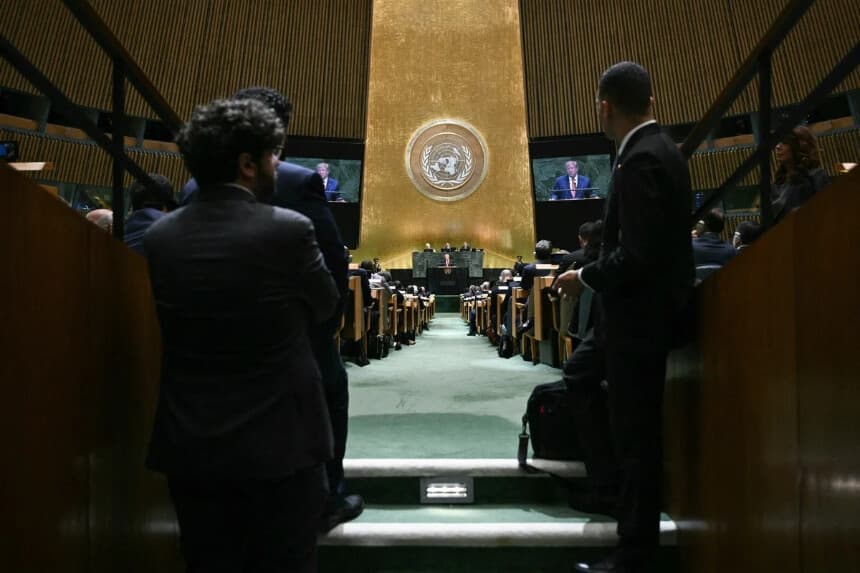 El presidente de Estados Unidos, Donald Trump, interviene durante la 81ª Asamblea General de las Naciones Unidas en la sede de la ONU en Nueva York el 22 de septiembre de 2026. Brendan Smialowski/Pool vía Reuters).