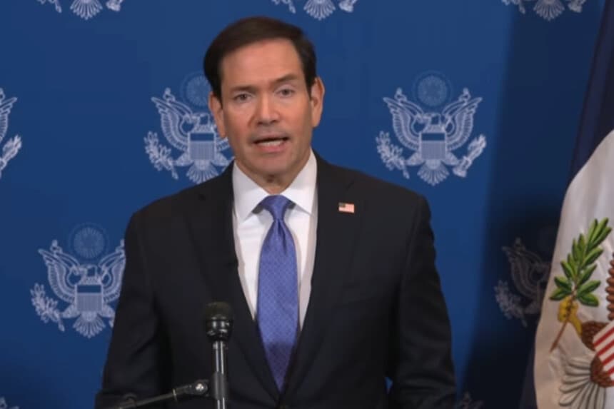 El secretario de Estado Marco Rubio habla con los periodistas en Nueva York el 23 de septiembre de 2026. (Departamento de Estado de EE. UU./Captura de pantalla vía The Epoch Times).