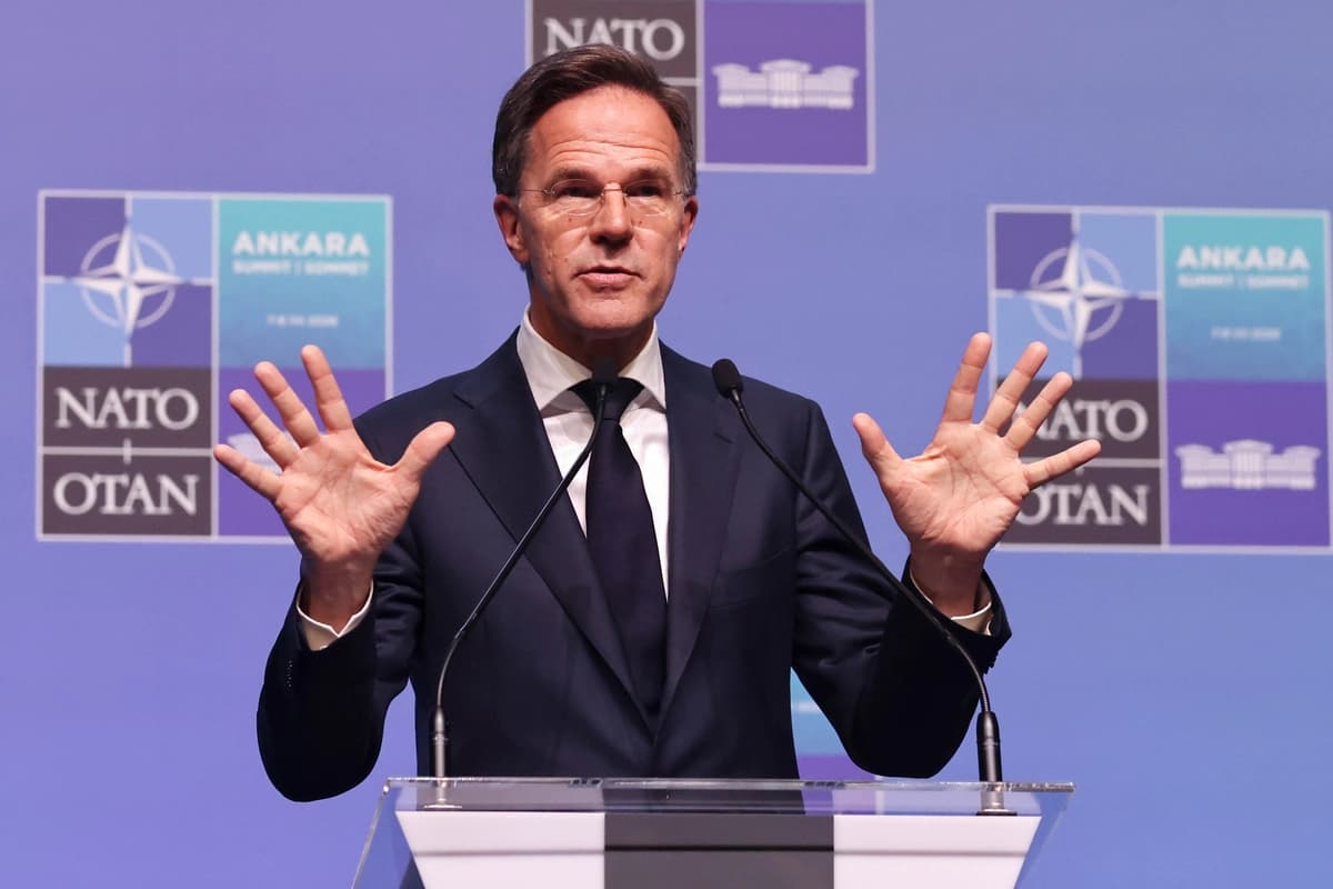 El secretario general de la OTAN, Mark Rutte, durante una conferencia de prensa en la cumbre de la OTAN celebrada en Ankara, Turquía, el 8 de julio de 2026. (Burak Kara/Getty Images).