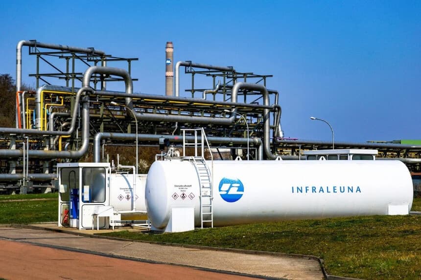 Los depósitos de combustible con diésel se pueden ver en el centro industrial InfraLeuna, en Leuna, Alemania, el 2 de abril de 2025. (REUTERS/Lisi Niesner/Foto de archivo).