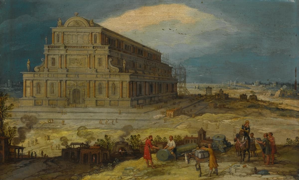 "La construcción del templo de Artemisa en Éfeso", 1550, por Hendrik van Cleve III. (Dominio público)