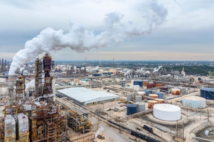 La refinería Exxon Mobil Baytown en Baytown, Texas, el 13 de enero de 2026. (Brandon Bell/Getty Images).