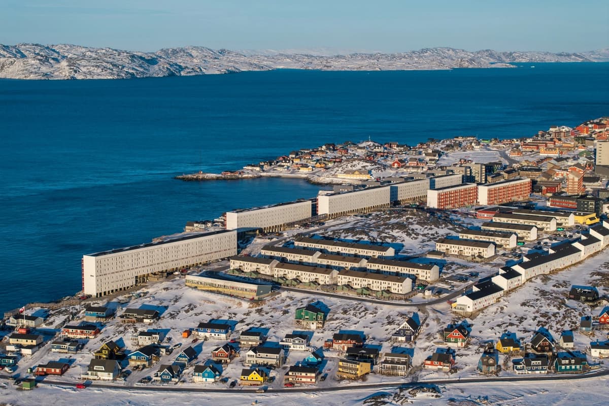 Una vista desde un dron de Nuuk, Groenlandia, el 25 de enero de 2026. (Marko Djurica/Reuters).