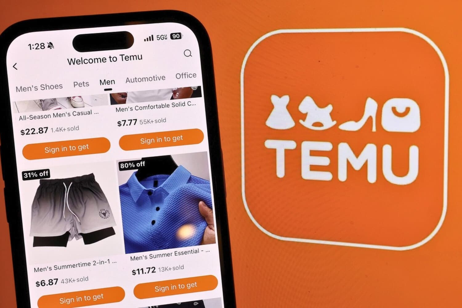 El logotipo de Temu se ve en una computadora portátil en San Anselmo, California, el 26 de febrero de 2024. (Justin Sullivan/Getty Images).