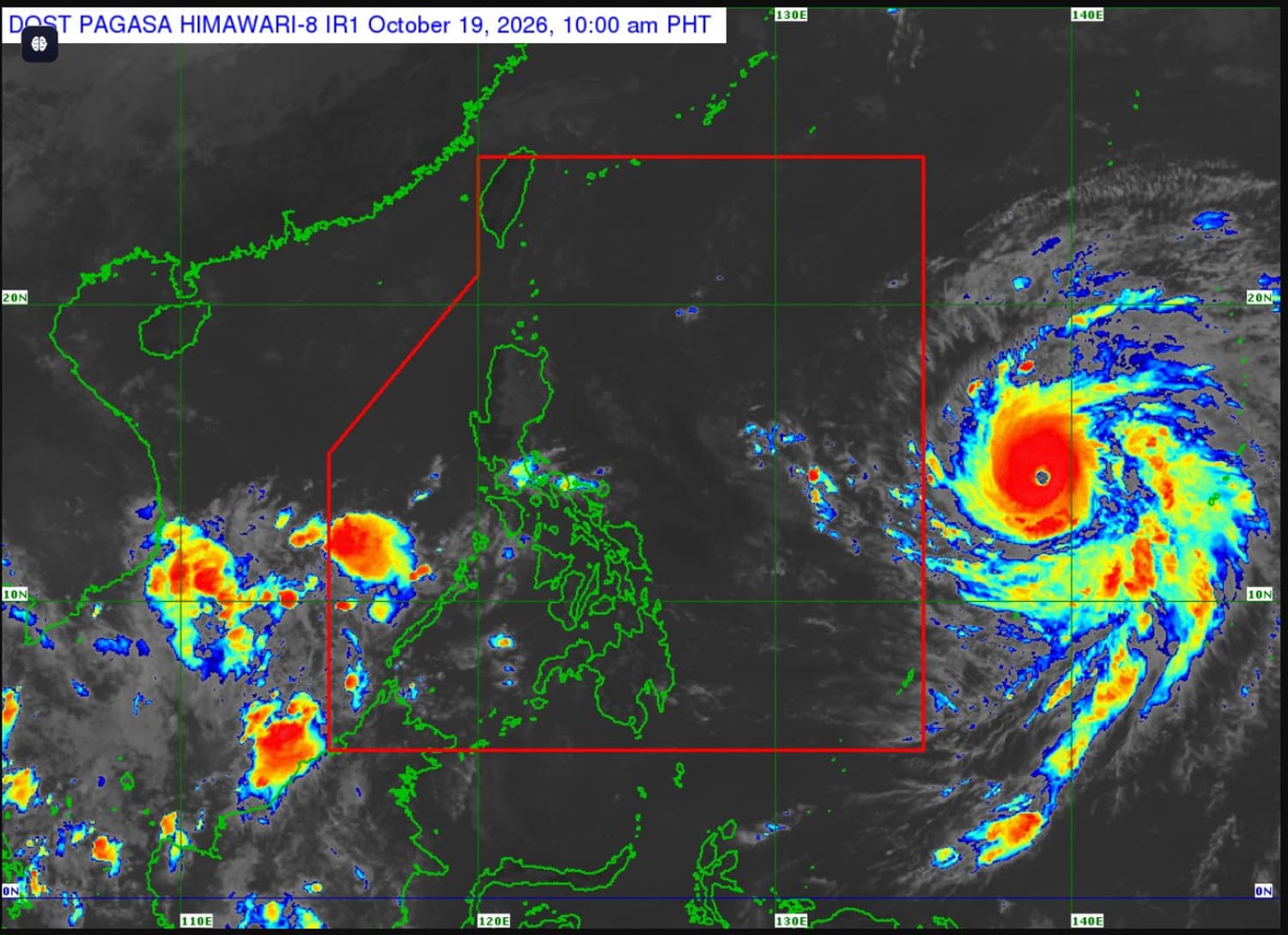 El supertifón Champi recobra fuerza y se acerca a Filipinas, donde entrará previsiblemente este martes con alertas por viento y lluvias en el norte del país en su avance rumbo a Taiwán, según informó este lunes la Agencia Meteorológica filipina (PAGASA). Según el comunicado emitido a las 11:00 hora local (03:00 GMT), Champi se encuentra a unos 1.600 kilómetros al este de la isla de Luzón (norte del país), con vientos máximos sostenidos de 175 kilómetros por hora (km/h) y rachas de hasta 215 km/h.- (EFE/ Agencia Meteorológica Filipina) (Pagasa)