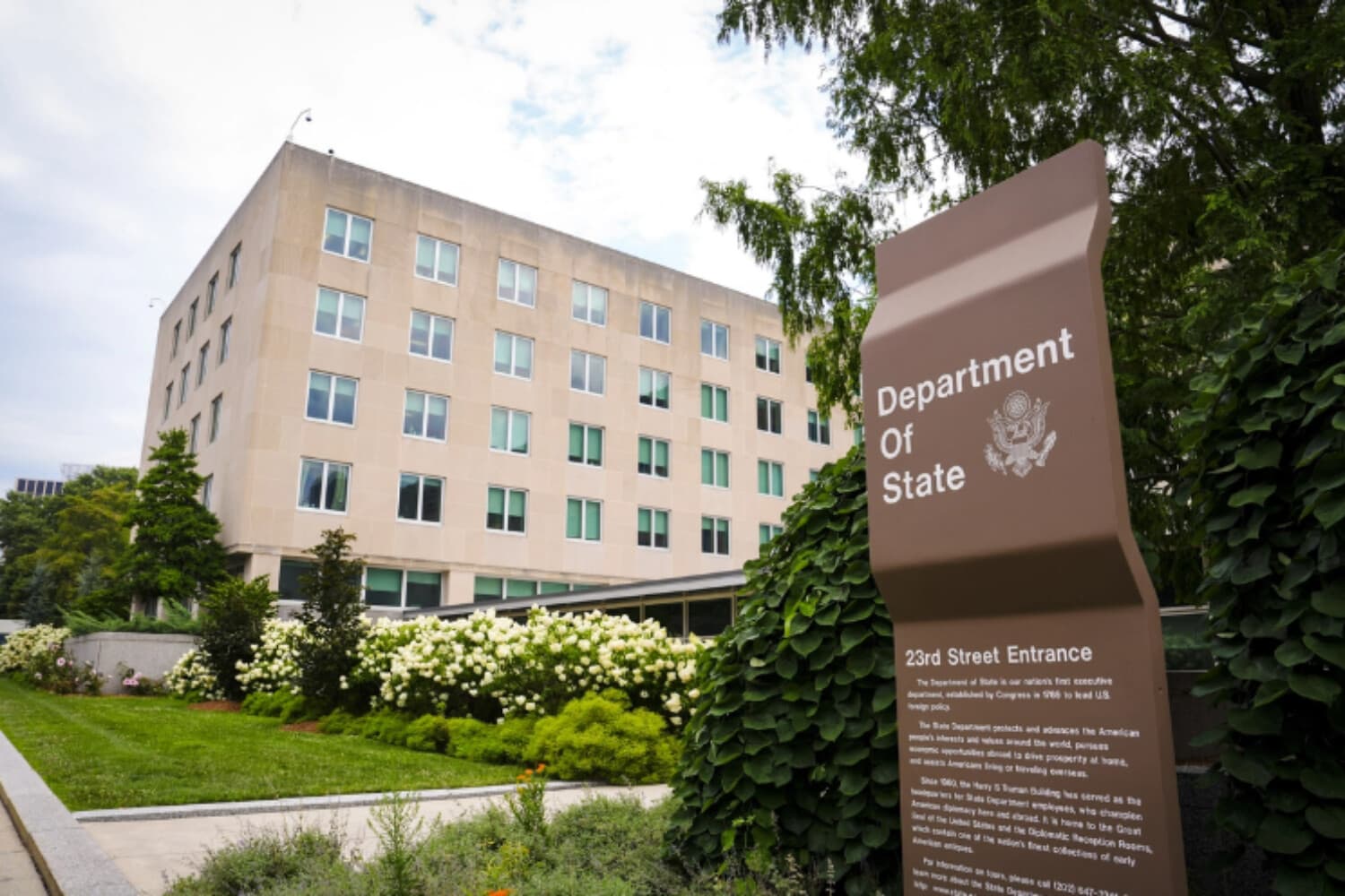 Edificio del Departamento de Estado en Washington, el 27 de julio de 2023. (Madalina Vasiliu/The Epoch Times).