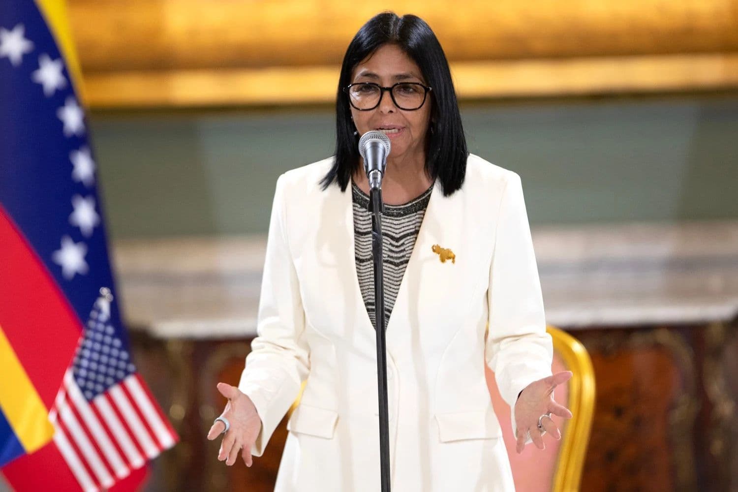 Fotografía de archivo de la presidenta encargada de Venezuela, Delcy Rodríguez, en Caracas, Venezuela. (EFE/ Ronald Peña R)